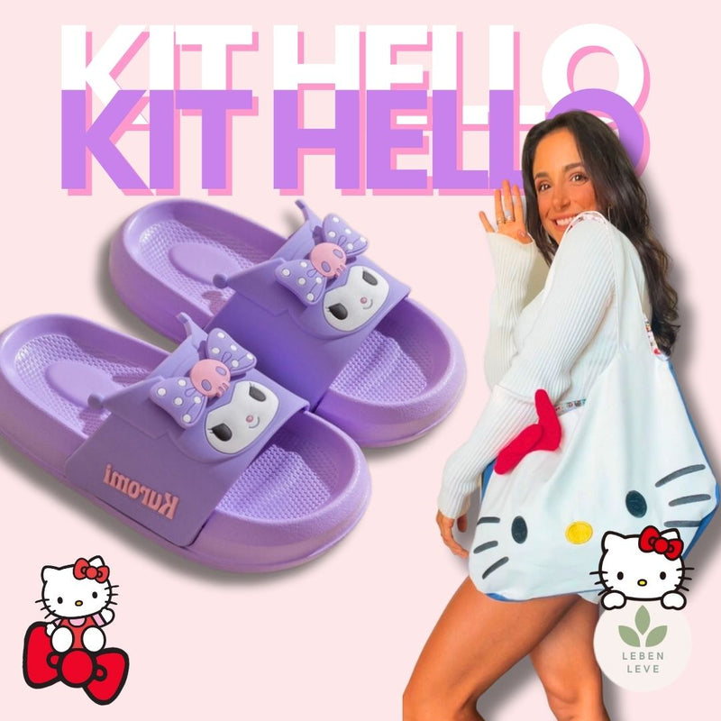 Kit Charmoso - Chinelo + Bolsa Hello Kitty Charmosa