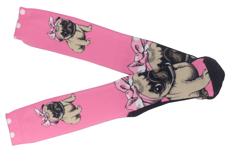 Meia Cano Alto Estampada Pug Rosa