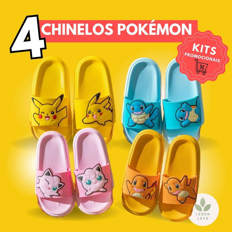 Kit 4 Chinelos Pokemon (Squirtle,Jyglipuff,Charmander,Pikachu)