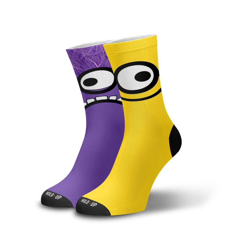 Meia Cano Alto Minions Amarelo e Roxo